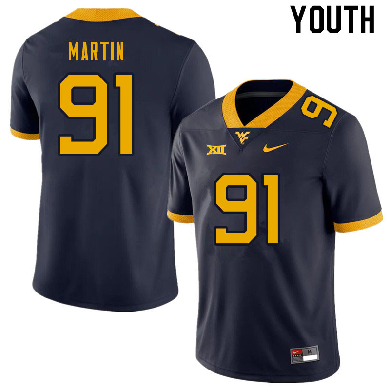 NCAA Youth Sean Martin West Virginia Mountaineers Navy #91 Nike Stitched Football College Authentic Jersey IR23I71RY